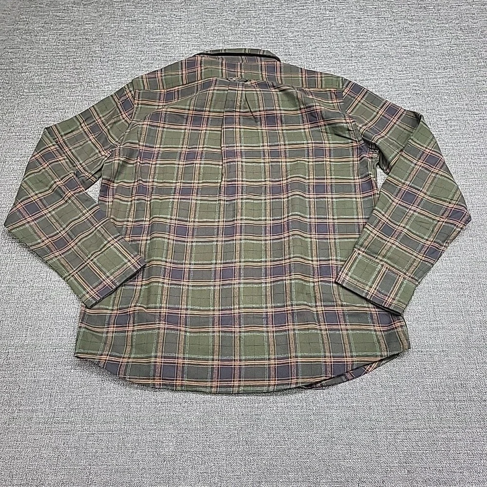 Eddie Bauer Mens Flannel Shirt Medium Size Green Button Front Long Sleeves Top